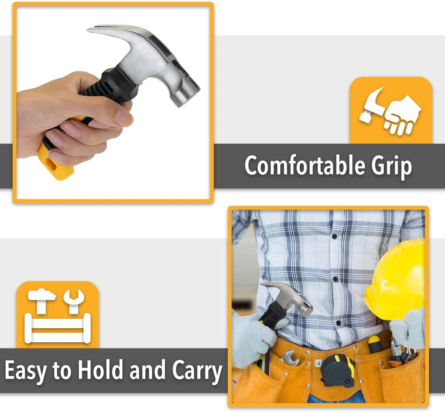 Claw Hammer, 8oz, Yellow, Magnetic, Small Claw Nail Hammer
