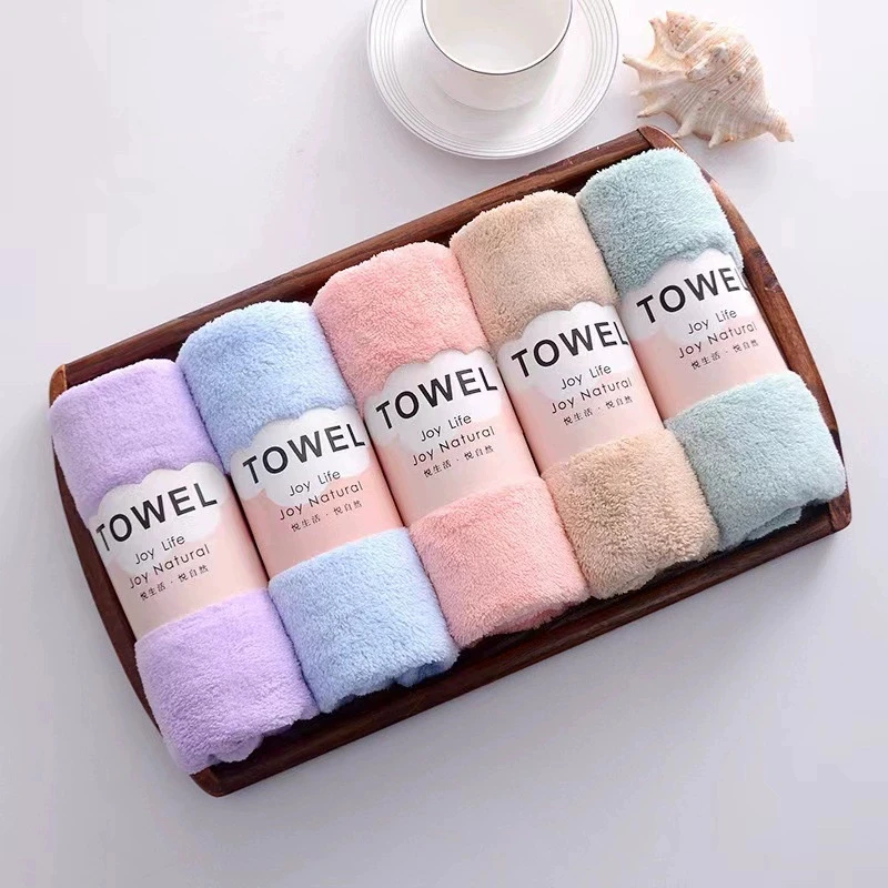 Adult quick-drying towel set, simple, absorbent, soft, for face and hands, 5-piece coral fleece towels.