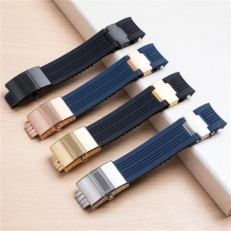 PCAVO 22x20mm DIVER and MARINE Waterproof Soft Silicone Rubber Watchband Wrist Watch Band Belt For Ulysse Nardin Strap Folding