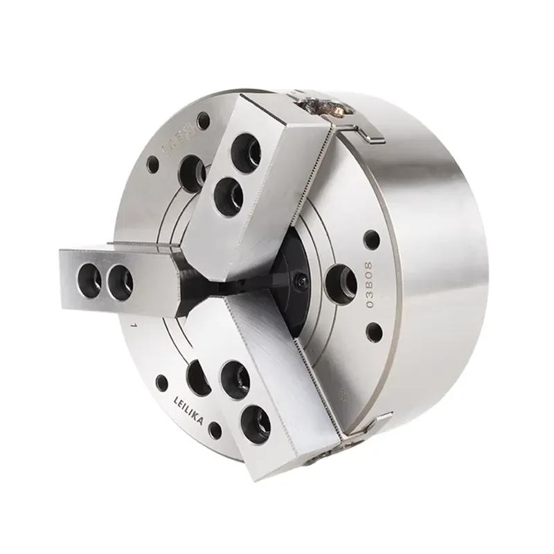 8 Inch 3 Jaw Hydraulic Power Chuck High Speed Large Bore Precision 0.015mm For CNC Lathe A2-5 A2-6 Mounting Plate 35CrMo
