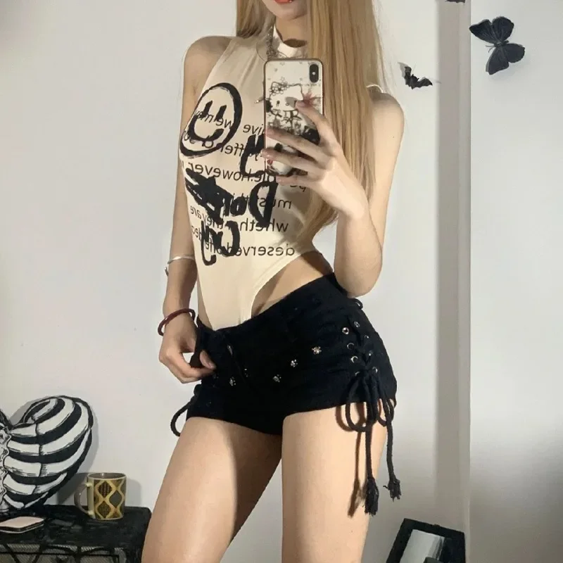 Fashion Popular American Sexy Summer Mini Shorts Personality Side Drawstring Design Y2k Aesthetic Girl Bottoms Heavy Punk Shorts