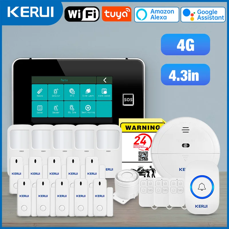KERUI Wireless 4G Burglar Alarm 4.3 Inch Touch Screen Home Alarm System WiFi GSM Tuya Smart Alarm Kit G64B Model