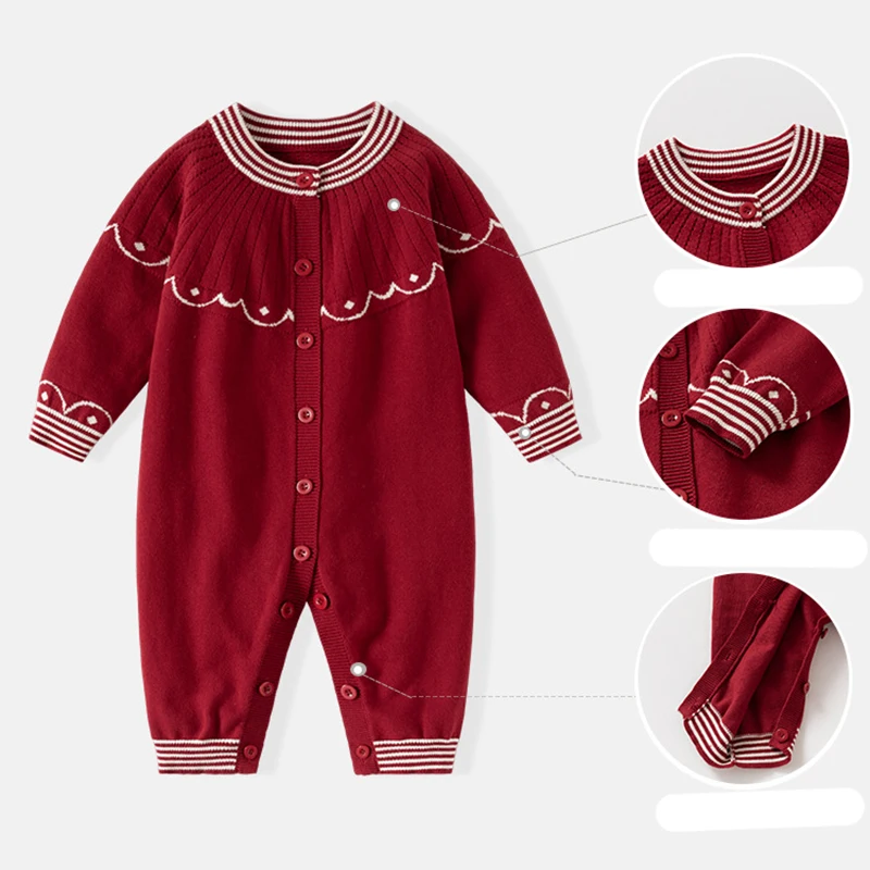 

2025 New Autumn Baby Knitted Clothing 0-24M Toddler Baby Girl Long Sleeved Knitted Romper Infant Baby Girls Knitted Jumpsuit
