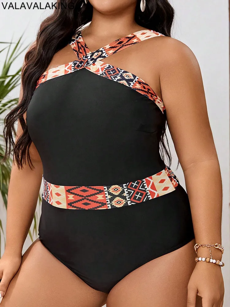 Valavalaking 2024 Sexy Patchwork Plus Size Swimwear Women Push UP Large Big One Piece Swimsuit Curvy Beach Chubby Bathing Suit