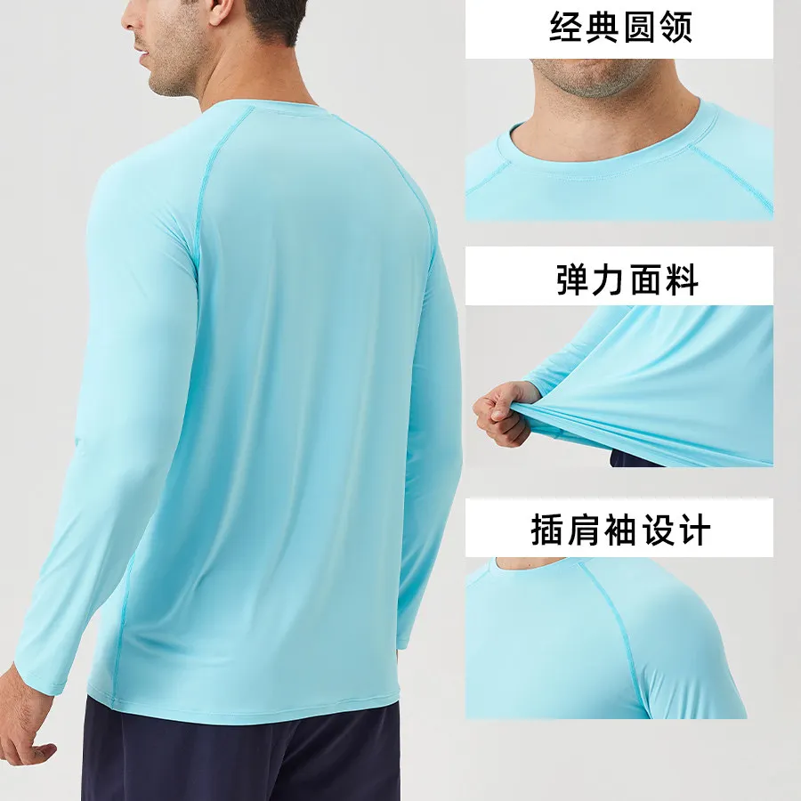 UPF50 Sportive quick-drying long-sleeved T-shirt men suitable marathon running outdoor sun elastic fabric fitness training wear