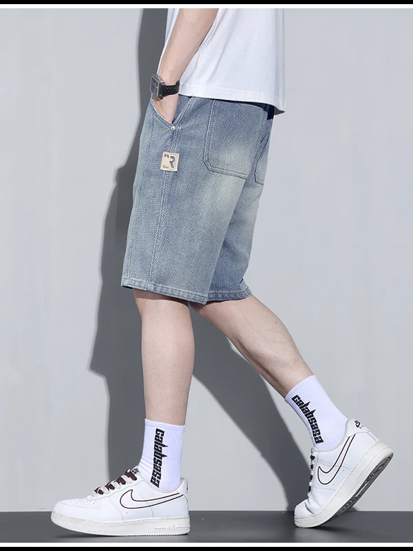 

American Style Basketball Short Jeans Men's Summer Cool Feeling Loose Fit Starry Pattern Lightweight Sporty Mid-Waist