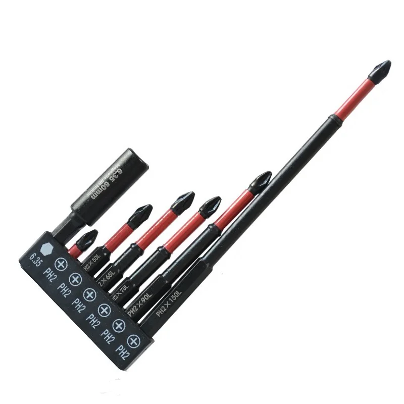 With Extension Rod Storage Holder Shock-Proof Bits Screwdriver 6pcs 25-150mm Anti-Slip Screwdriver Bits PH2 Screw Head Set