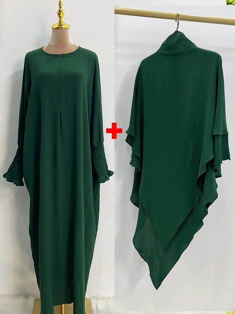 Eid Donne Musulmane Abaya Lungo Khimar Vestito 2 Pezzi Set Indumento di Preghiera Abaya Hijab Copertura Completa Veste Ramadan Caftano Djellaba 2025