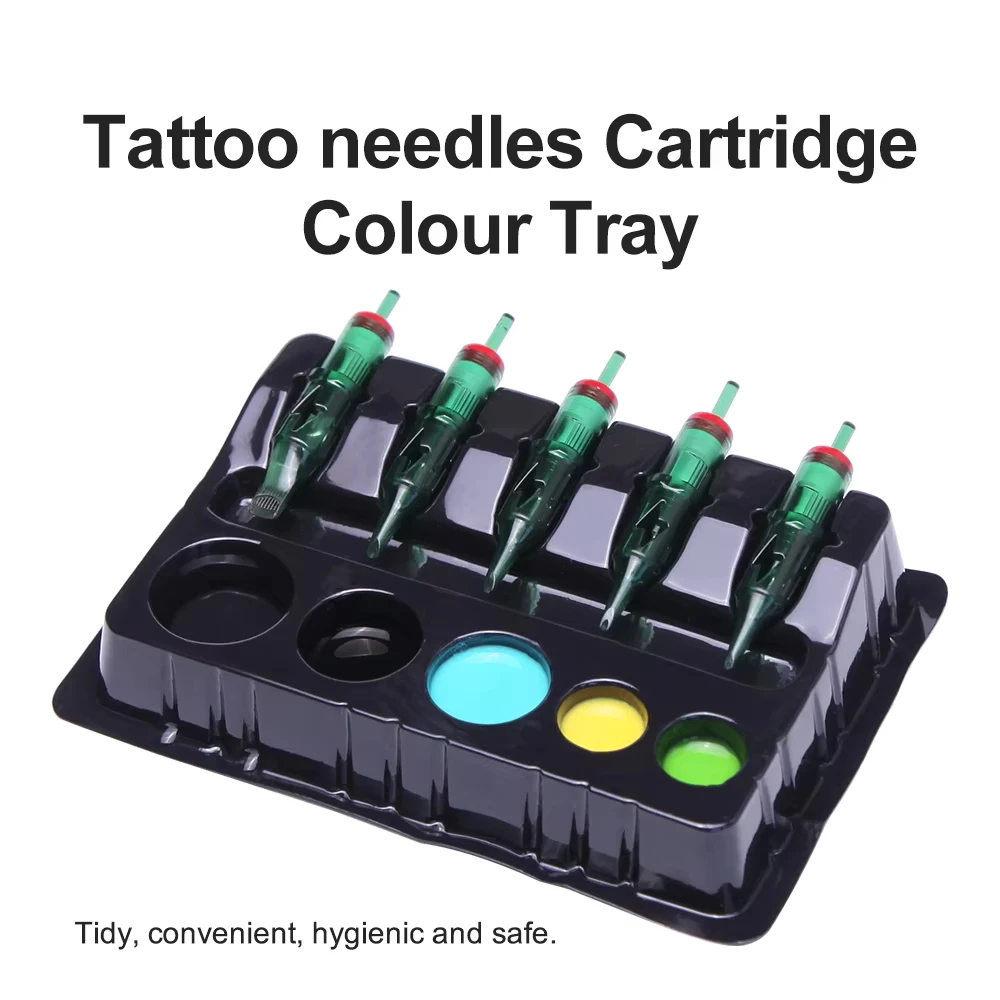 20 ชิ้น/เซ็ตสักเย็บปักถักร้อยเม็ดสีแผ่นสักตลับหมึกเข็มมัลติฟังก์ชั่รงควัตถุยึดถาดหมึกทิ้ง