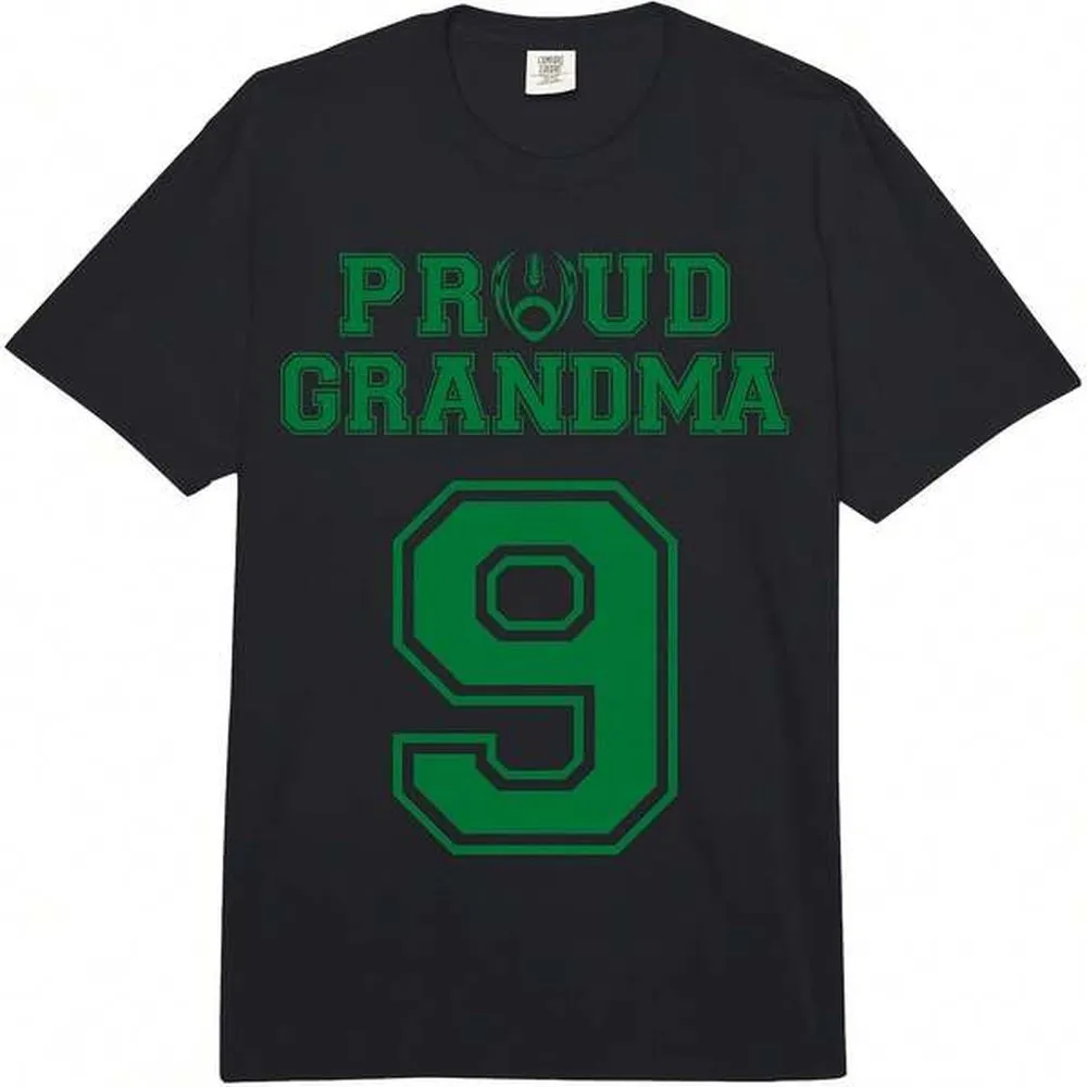 Custom Proud Football Grandma Number 9 G Personalized Adult Heavyweight T-Shirt All Seasons,220g Pure Cotton Single-Sided Printed Crew Neck Short-Sleeved T-Shirt,Unisex Top,Base Layer