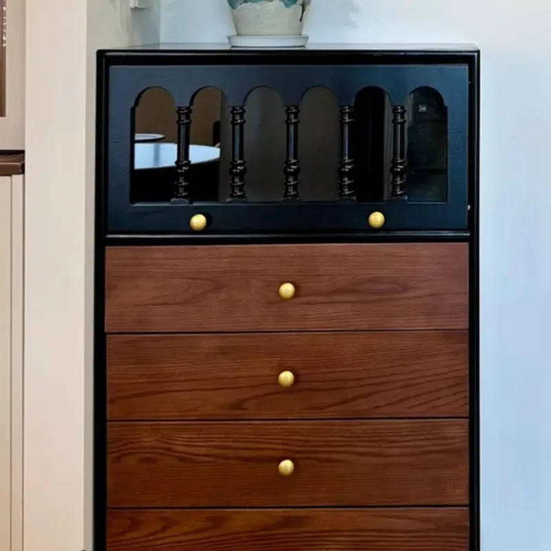 

Solid Wood Chest Medium and Ancient Style Storage Small Apartment Household Side Cabinet Color Matching Bedside Cabinet