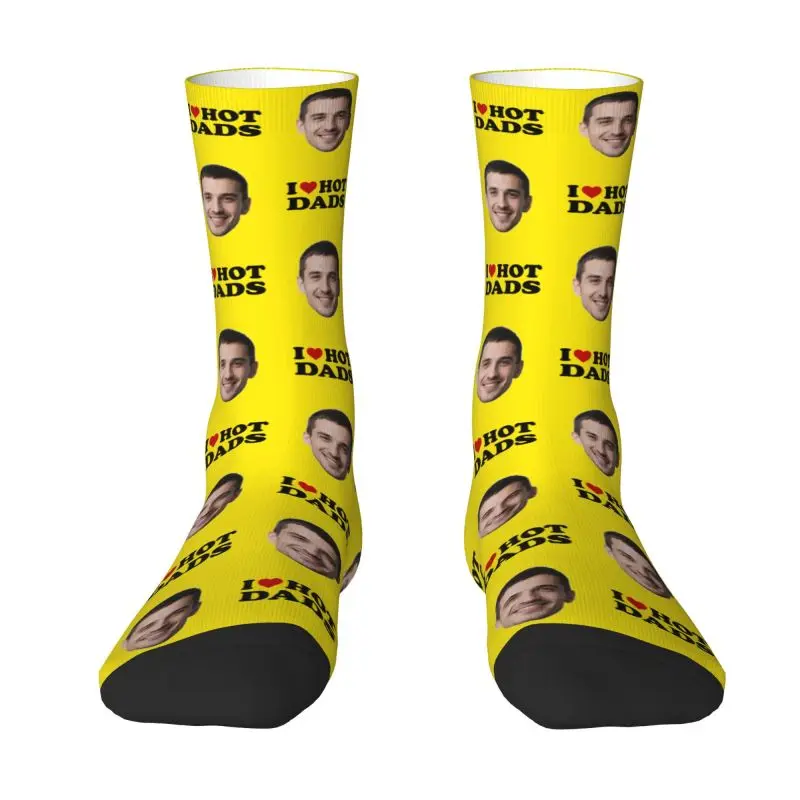 I Love Hot Dads Custom Dress Socks Men's Women's Warm Fashion Novelty Personalized Face Photo Design Crew Socks