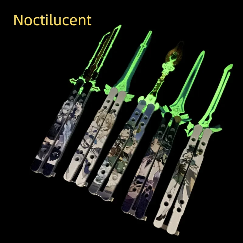 New Genshin Unsharped Metal Weapon Wolf's Craft Toy, 20 Cm (7.8 Inches), Foldable RGX Butterfly Knife, Zinc Alloy Metal