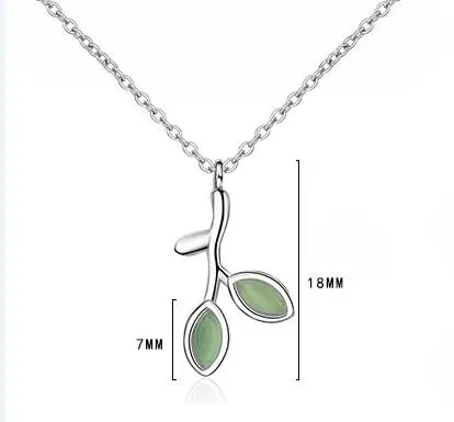 Olive Branch Leaves Green Enamel 925 Sterling Silver Pendant Necklace for Women Gemstone Choker Statement 45cm Chain