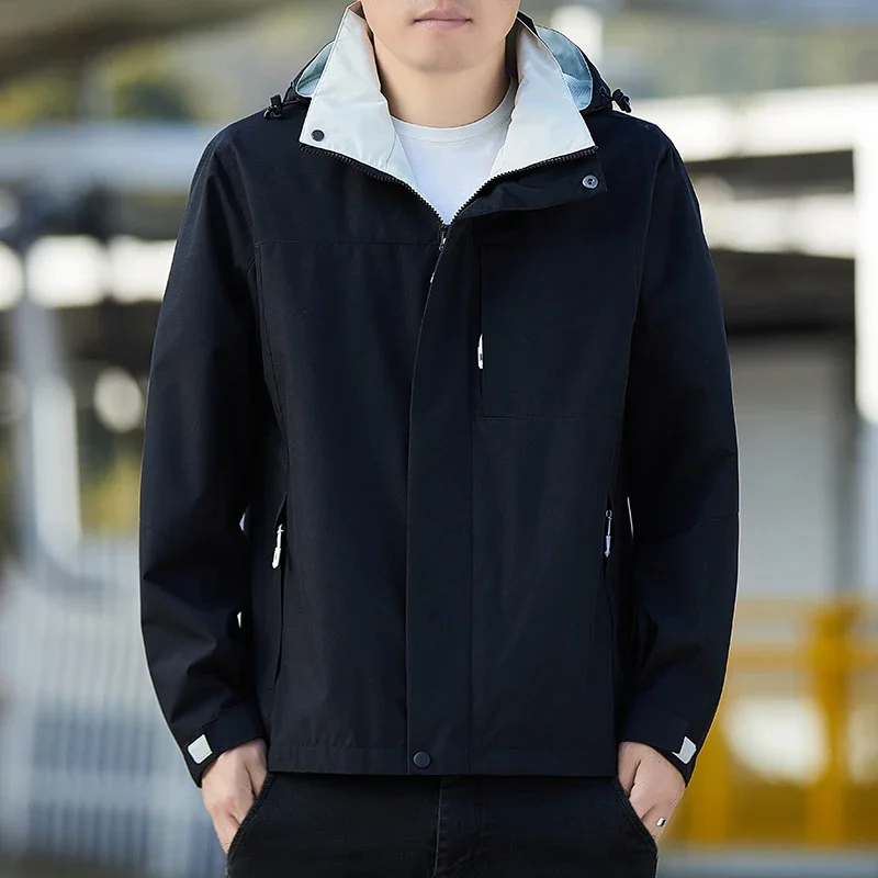 Spring and Autumn New Jacket Mens  Solid Color Hoodie Coat Zipper Fly Outerwear Hiking Running Man's Jacket