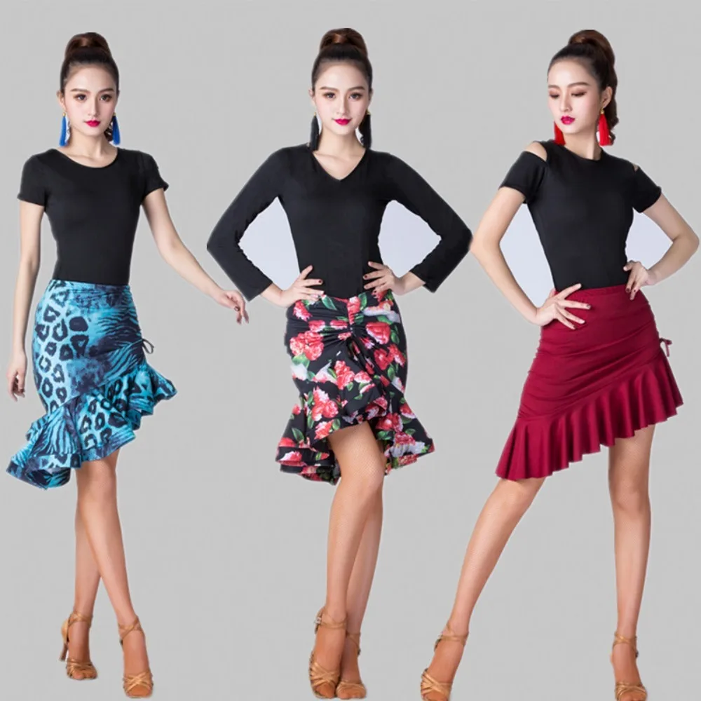 Asymmetric Fishtail Wrap Skirt for Latin Dance with Adjustable Drawstring