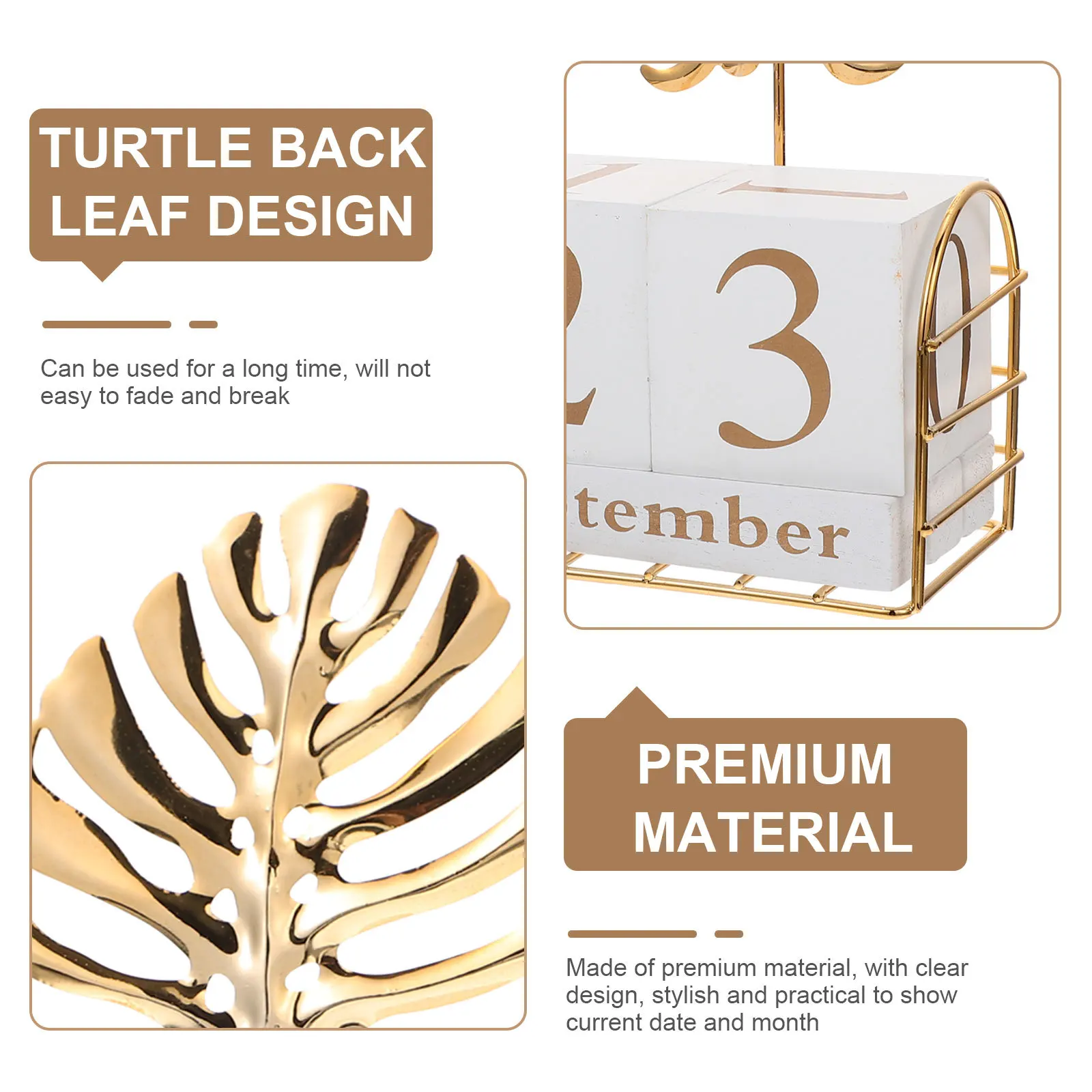 

1Set Premium Wooden Turtle Leaf Block Calendar Manual Date Adjustment Home Desktop Ornament Creative Square Cube Calendar