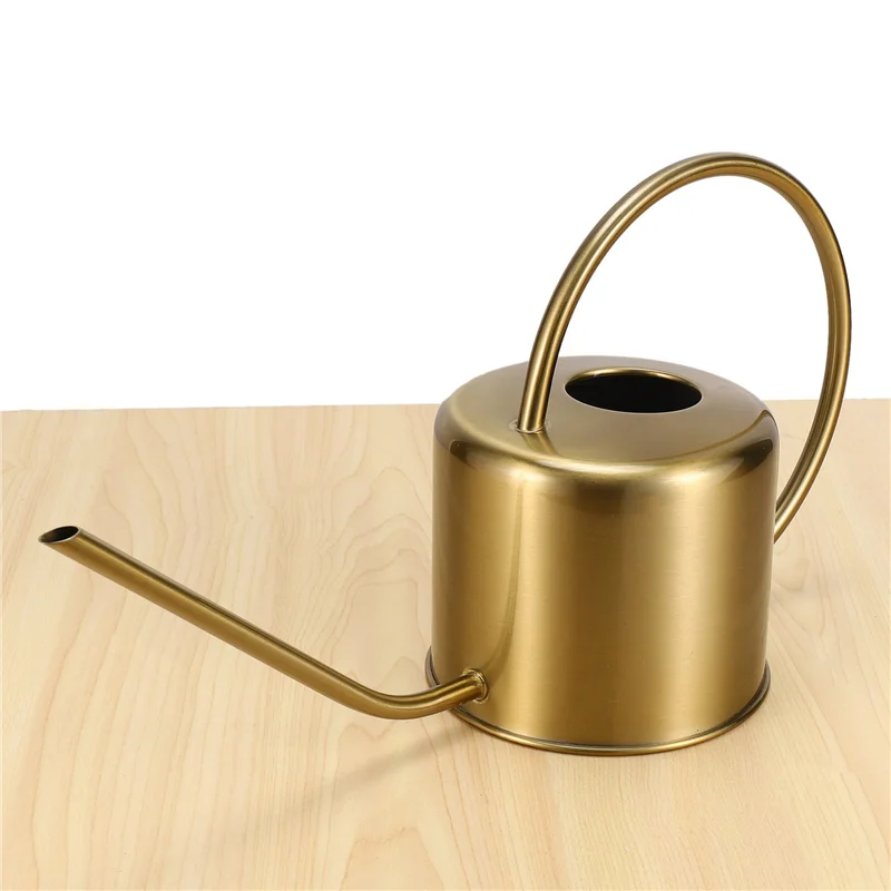 A23P 5X Watering Can Golden Garden Stainless Steel 1300Ml Small Water Bottle Easy To Use Handle For Watering Plants Flower