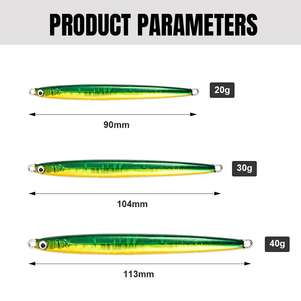 Long Vertical Metal Jig 20g 30g 40g Luminous UV Long Cast Shore Fast Sinking Fast Jigging Saltwater Fishing Lure for Kingfish