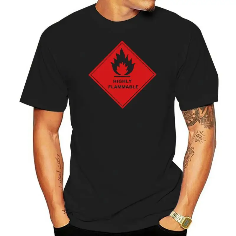 Flammable Warning Symbol T-shirt Tshirt Men Black Short Sleeve Cotton Hip Hop T-shirt Print Tee Shirts