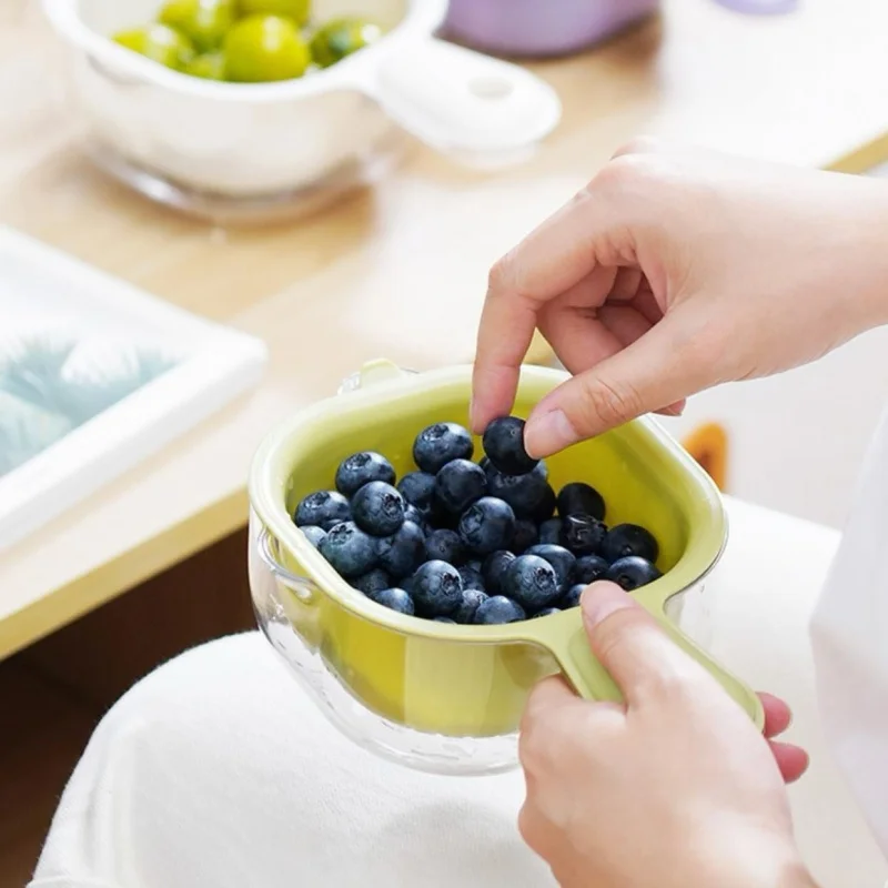 1pc Double drain basket with handle, multi-purpose fruit and vegetable filter, removable kitchen colander bowl, dishwasher safe