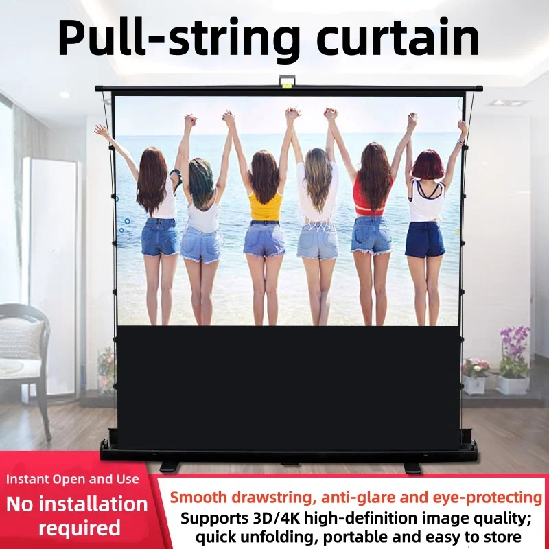 Pull-down Screen Crease-free Folding Bracket Projection Screen Supports 3D/4K Display Suitable for Indoor Home Theater