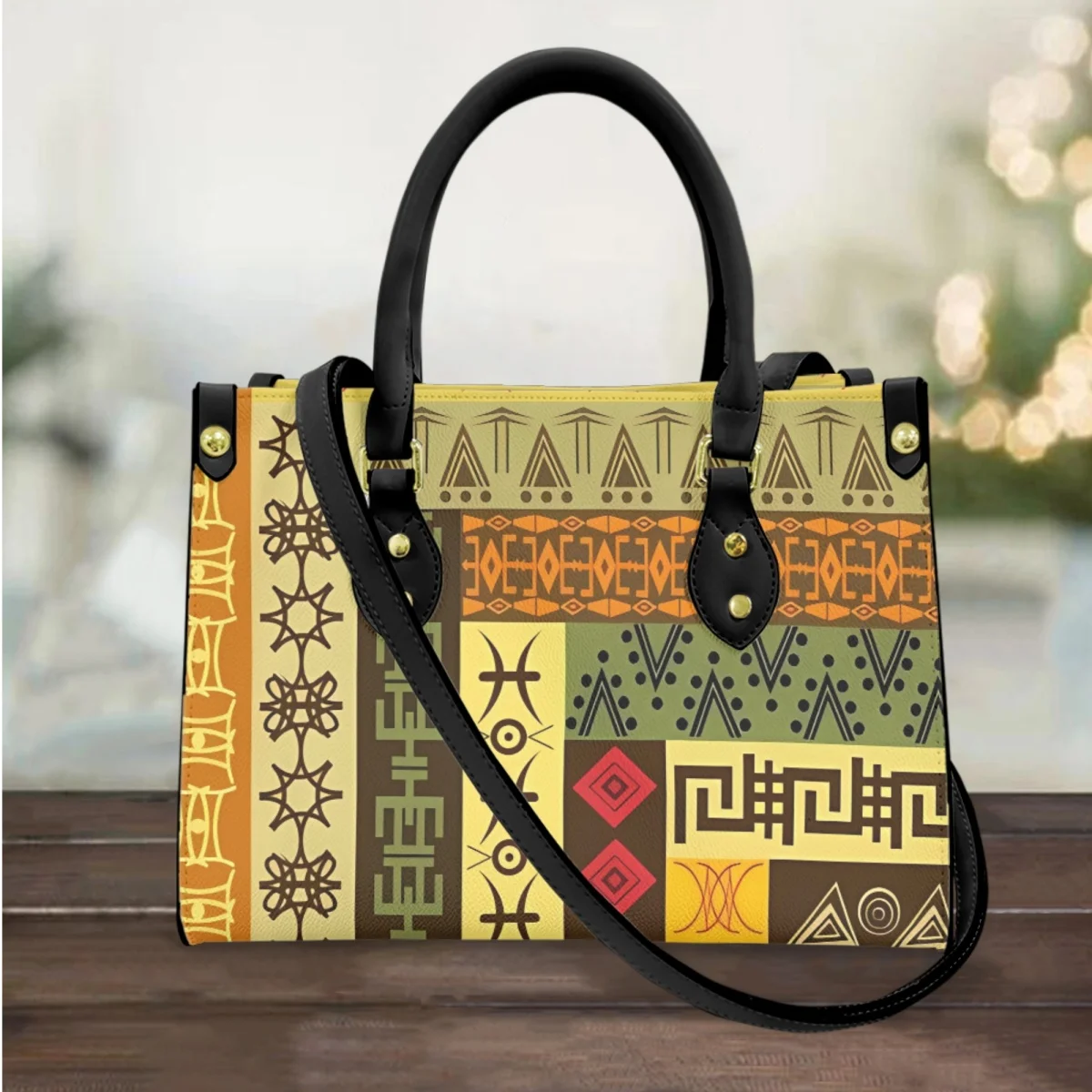 

Abstract African Ethnic Design Handbags for Women Fashion PU Leather Top Handle Elegant Shoulder Bag Coin Purse Popular Tote Bag