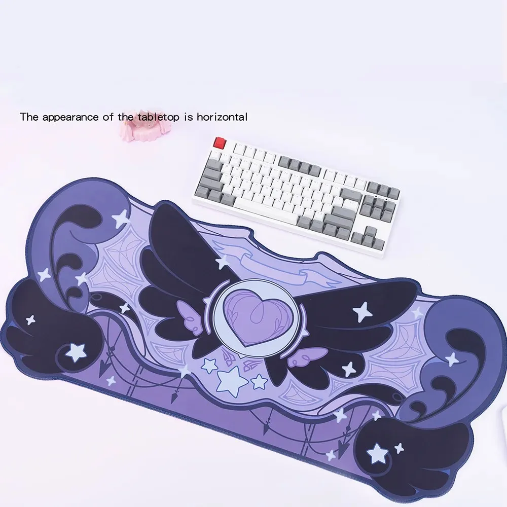VIKAMA Irregular Purple Black Heart Wing Large Mouse Pad Anime Girl Style Non‑Slip Lock Edge Gaming Office Desk Mat