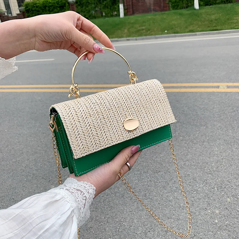 Straw Shoulder Bag Summer Women's Casual Woven Bag Lady Designer Luxury Vintage Beach Cross Body Bag Female Chain Handbag Flap