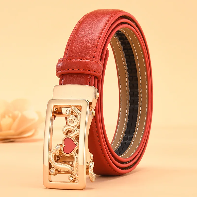 2026 New Women\'s Red Heart Shape Belts, Automatic Buckle Belt, White Black Girls Fashion Cinturon Male Waistband