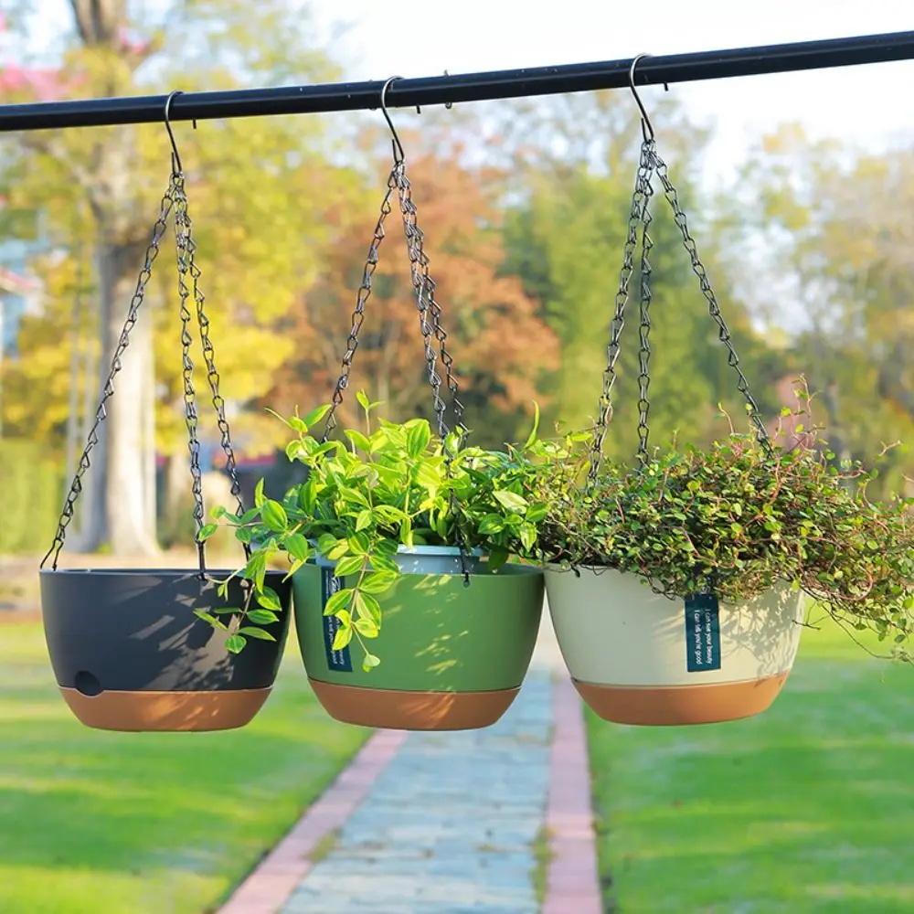 With Drainage Hole Baskets Self-Watering Hanging Planters Hanging Thickened Chain Plant Pot Removable Tray Flower Pots