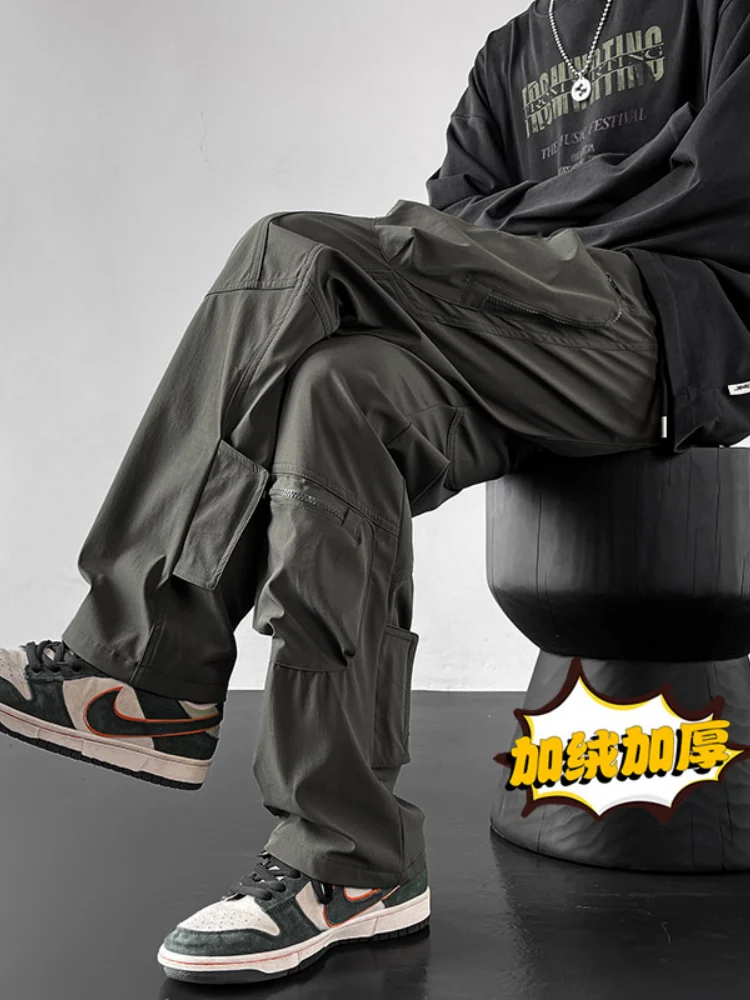 

Зимние брюки-карго Thiened Fce для мужчин, американские функциональные свободные прямые повседневные брюки, рабочая одежда, повседневные брюки