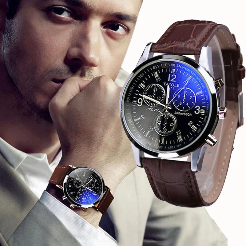 2022 Fashion Leather strap Mens Analog Quarts Watches Blue Ray Men Wrist Watch Mens Watches top Brand Luxury Casual male Clock