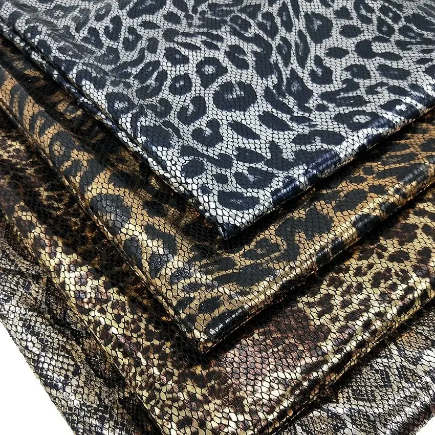 

Leopard Laser Hot Stamping Fabric Shiny Gold Snakeskin Texture Spandex Fabric For Sewing Garment Decoration Handicrafts