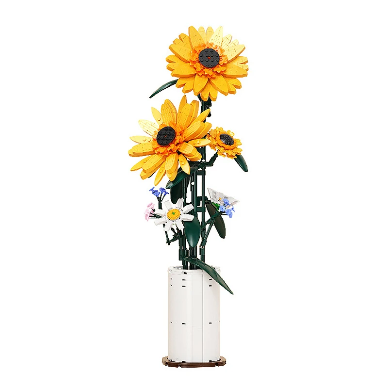 Sunflowers Daisy Vase Flower Model Building Blocks MOC 92039 Ideas Home Decor Plant Collection Bricks Ideas DIY Toy Gift Girls