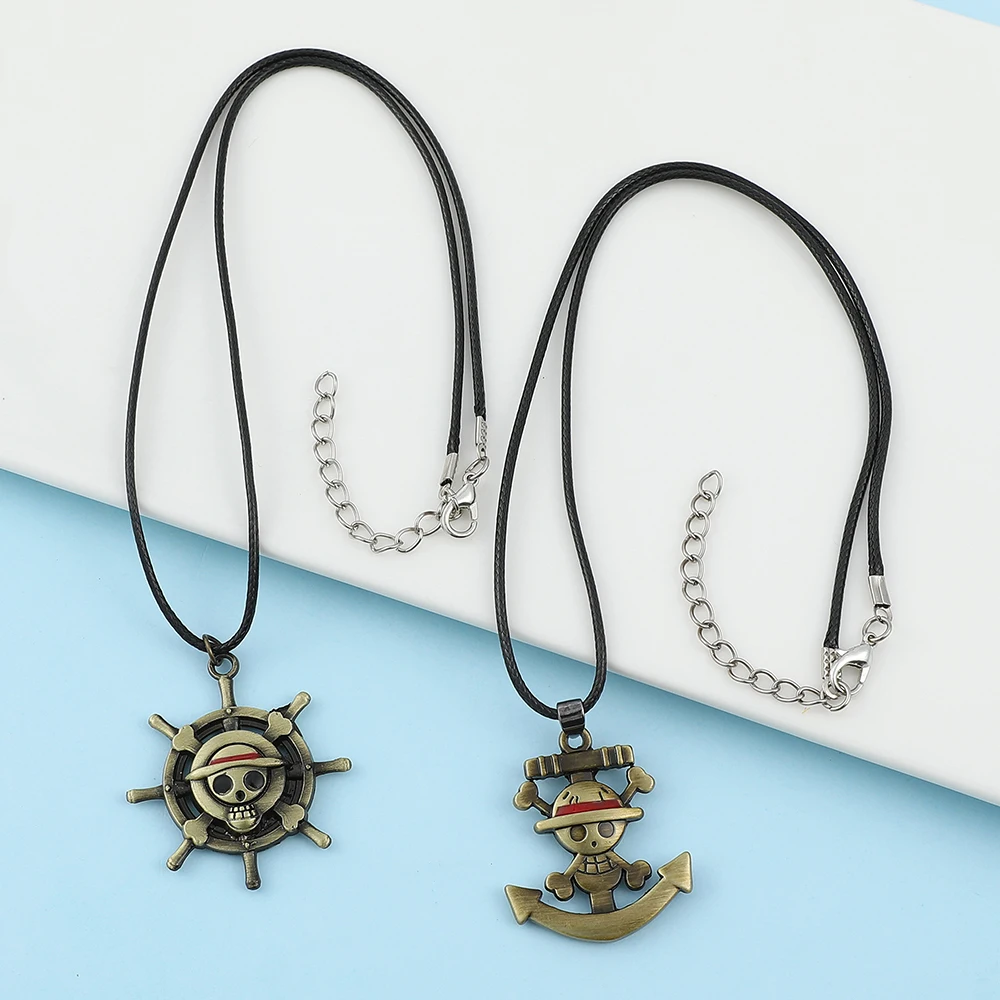 ONE PIECE Luffy Ace Pirate Skull Hat Pendant Men's Anime Necklace Cartoon Charms Bead Chain Choker Jewelry Gift