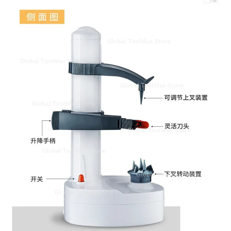 Automatic Electric Spiral Apple Peeler Machine with Cutter Slicer for Fruit Potato Battery Operated EU Plug Charger