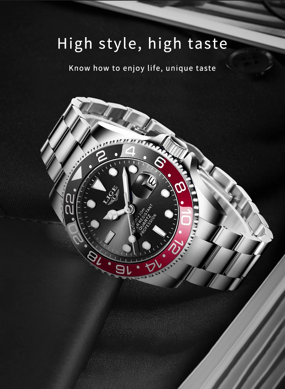 LIGE Top-Marke Mode Herrenuhr Business Luxus Quarz-Armbanduhren Leuchtend Wasserdicht Stahl Sportuhren Herren Geschenke Reloj – Detail 12