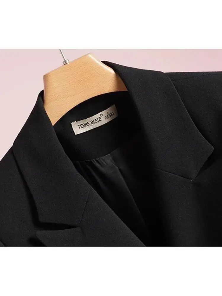 

Ele Bla Suit Jaet, женское повседневное дизайнерское пальто на весну и осень, новое корейское длинное офисное пальто на двойных пуговицах