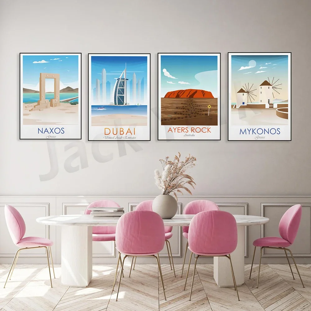 ميكونوس - سانتوريني - واشنطن دي سي. - شاطئ كروسبي - آيرز روك - Anglesey - طباعة ناكسوس بورتارا، ملصقات السفر