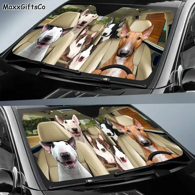 Bull Terrier Windshield, Dogs Family Sunshade, Bull Terrier Car Accessories, Bull Terrier Lovers Gif