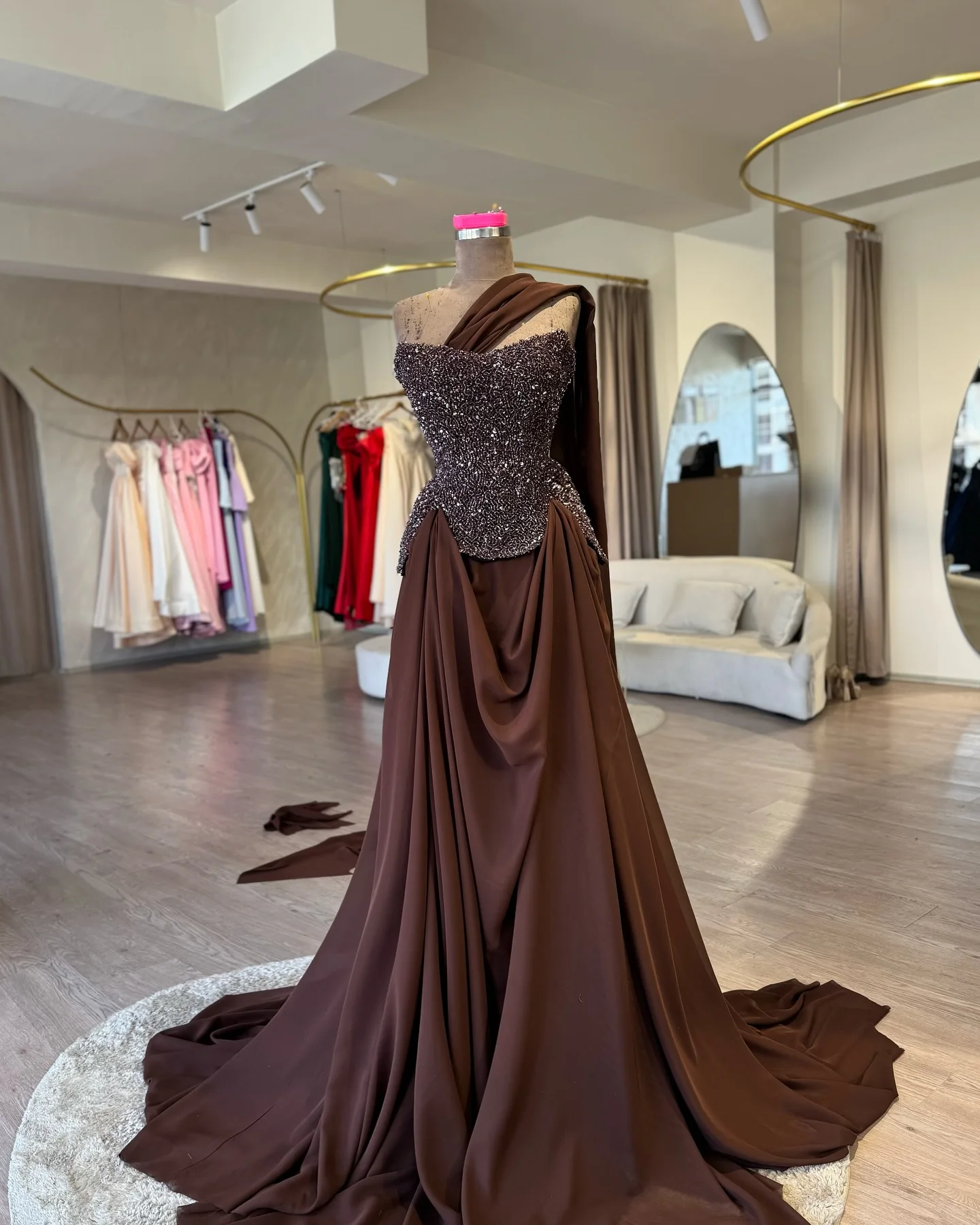 A Line Shiny Evening Dresses for Women One Shoulder Sleeveless Prom Gowns for Party Wear Customized Stain Formal Robes de Soriee