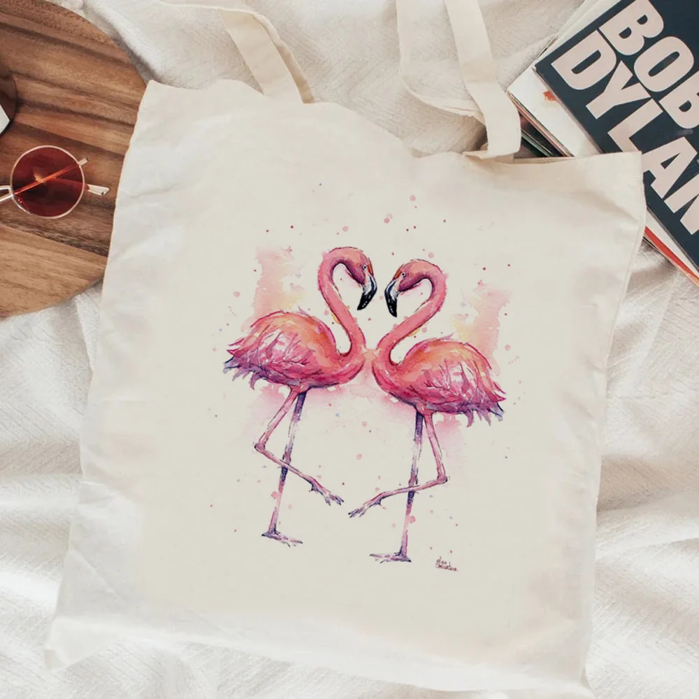 Flamingo shopping bag recycle bag cotton canvas reusable grocery bag foldable string bolsa compra sac cabas custom