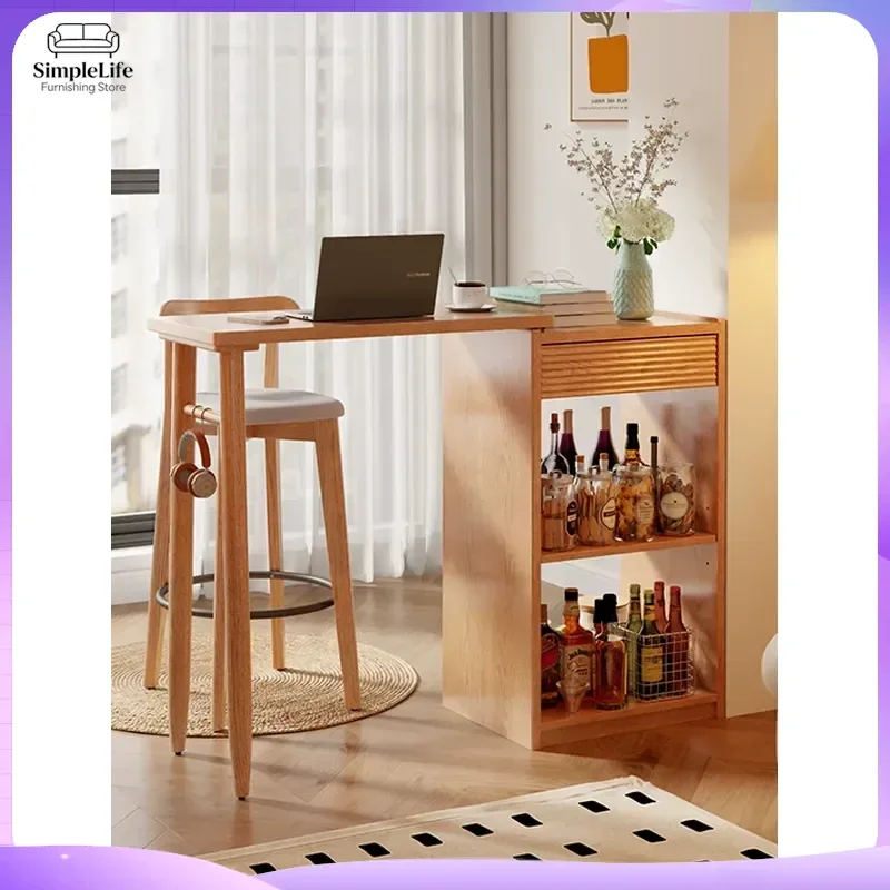 Solid Wood Bar Table Retractable Counter Island Desk Small Apartment Living Room Partition Balcony Leisure Household
