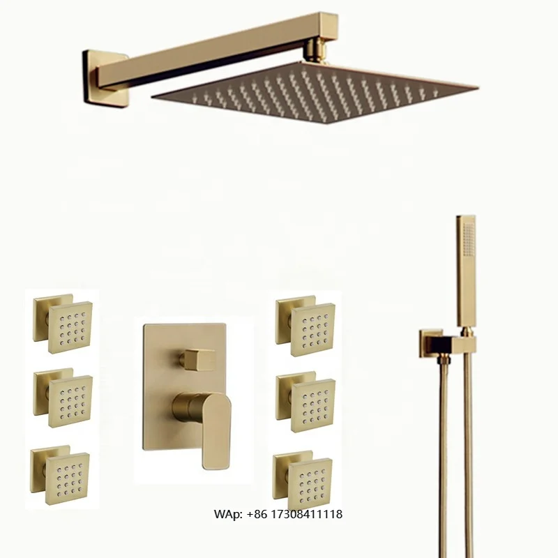 Bathroom Brushed Gold Shower Head Luxury Rain Shower Set with Water Body