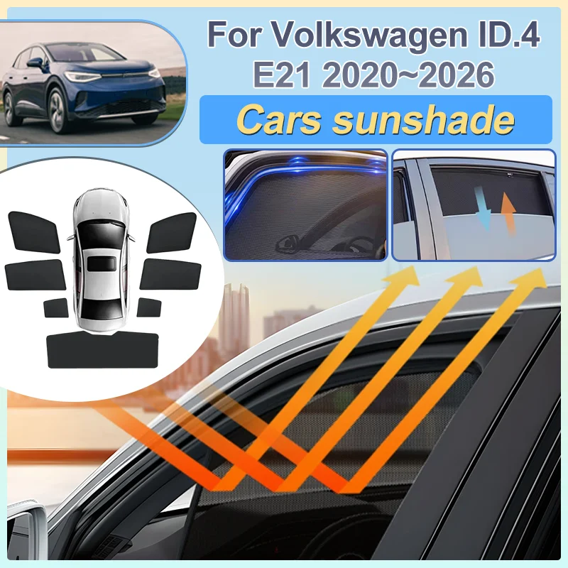 

For Volkswagen ID4 2025 E21 2020~2026 VW ID.4 Car Mesh Sunshades Auto Windshield Magnetic Visors Sun Shade Curtains Accessories