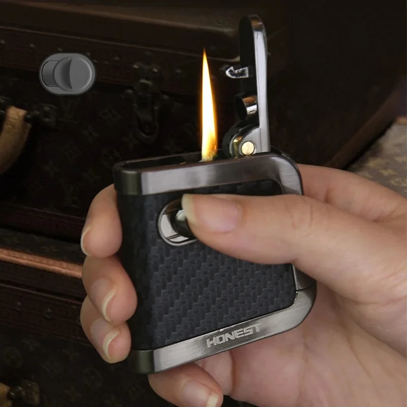 New Retro Leather Grinding Wheel Lighter Windproof Metal One Click Ejection Ignition Device Lighter High-end Men's Smoking Gift