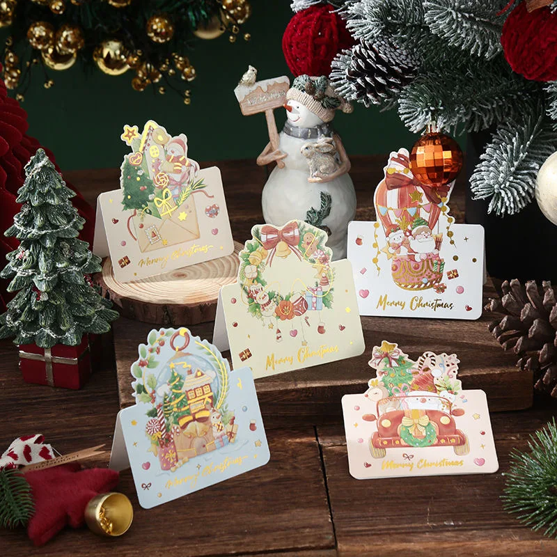 Christmas Cards Greeting Invitations Foldable Bronzing Gifts Letter Home Xmas Party Envelope Decoration Accessories