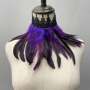 Siyah tüylü yaka gerdanlık kolye-kadın danteli, seksi, ten, stil şal, cadılar bayramı partisi buna değer dantelli doğal, yaka sahte Tüy yakasına 8 çekirdekli satışlar-no. 2