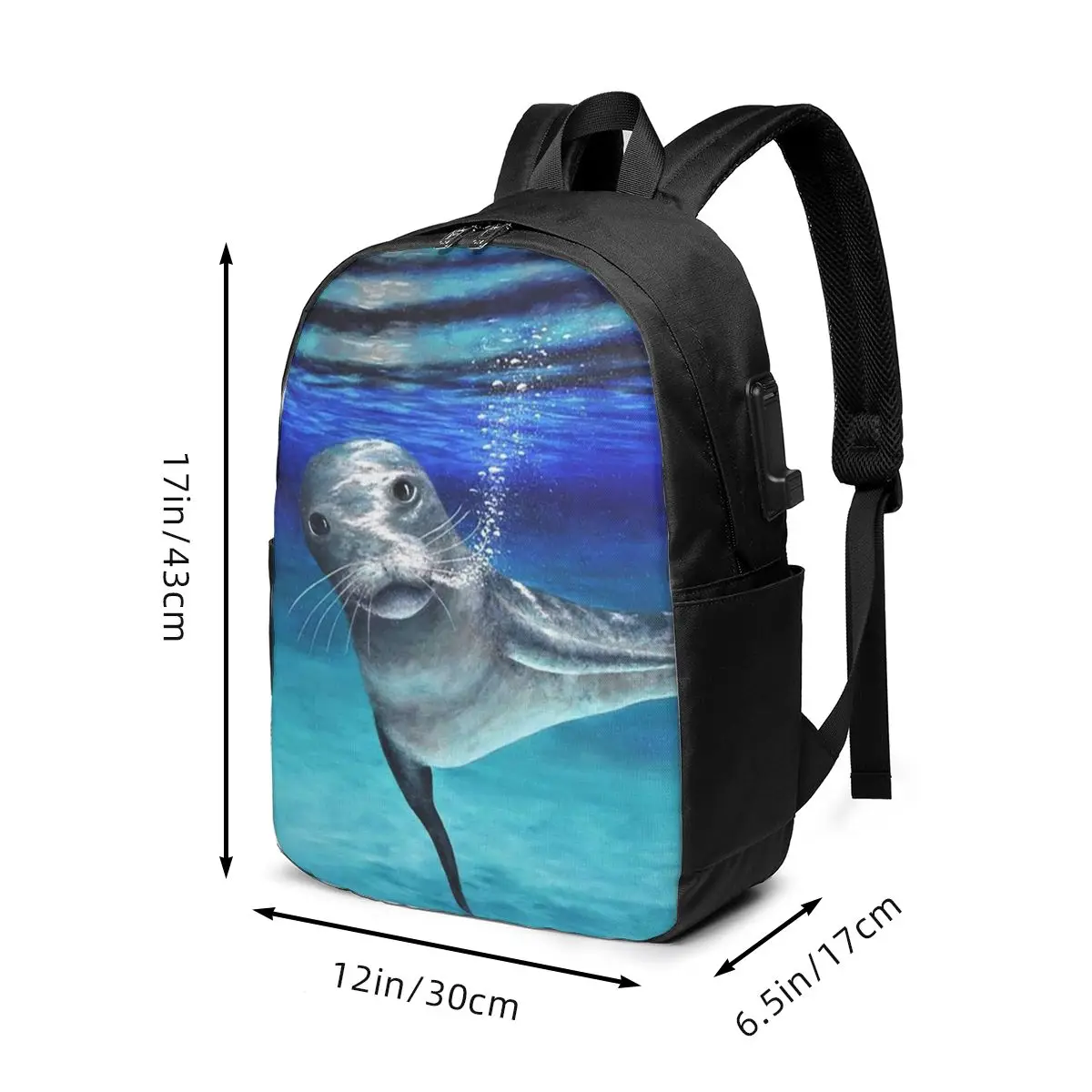 Sea Lion Underwater Realistic Backpack Travel Notebook Bag Computer College Student School Bag Laptop Shoulder Bags Men Women